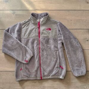 The North Face Light Gray Fleece Jacket with Pink Trim